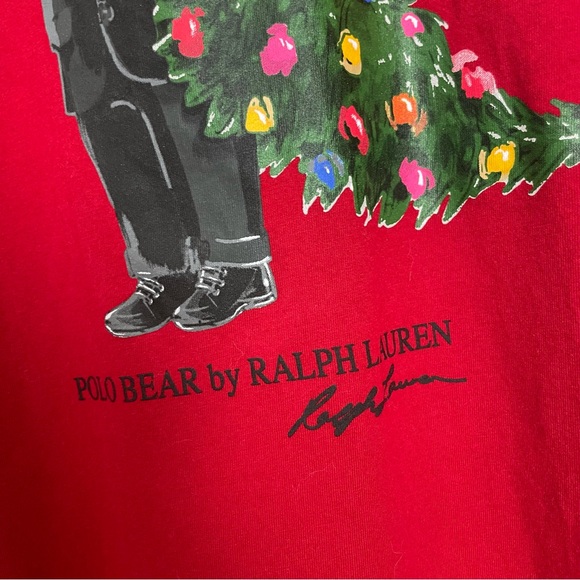 Polo Ralph Lauren Bear Christmas Tree Tux Boy XL 18-20 Red Long Sleeve Graphic - Picture 8 of 13